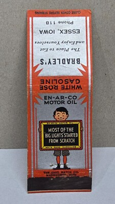 #ad Vintage Matchbook Cover EN‑AR‑CO Motor Oil White Rose Gasoline Bradsley’s Essex $9.99