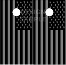 Grey Black American Flag Flat Cornhole Wrap Bag Toss Skin Decal Sticker