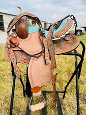 Youth Kids Western Leather Horse Barrel Saddle  Free Tackset  10" to 13"