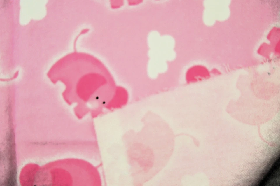 1/2 Yard Pink Elephants Clouds on Pink Flannel Fabric 19" X 44" - Image 2 of 3