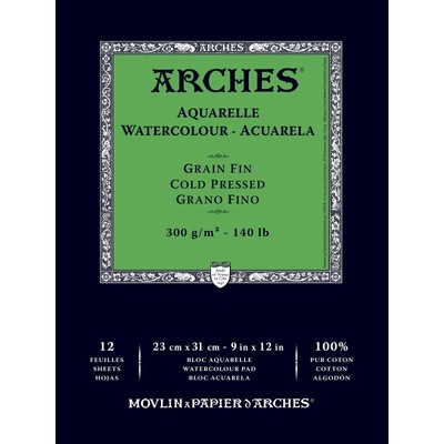 Arches Aquarelle Watercolor Pad, 9 x 12 Inches, Cold Press, 140 lb, White, 12 Sh