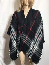 Women's NWT V. FRAAS Plaid Ruana Open Poncho Wrap One Size