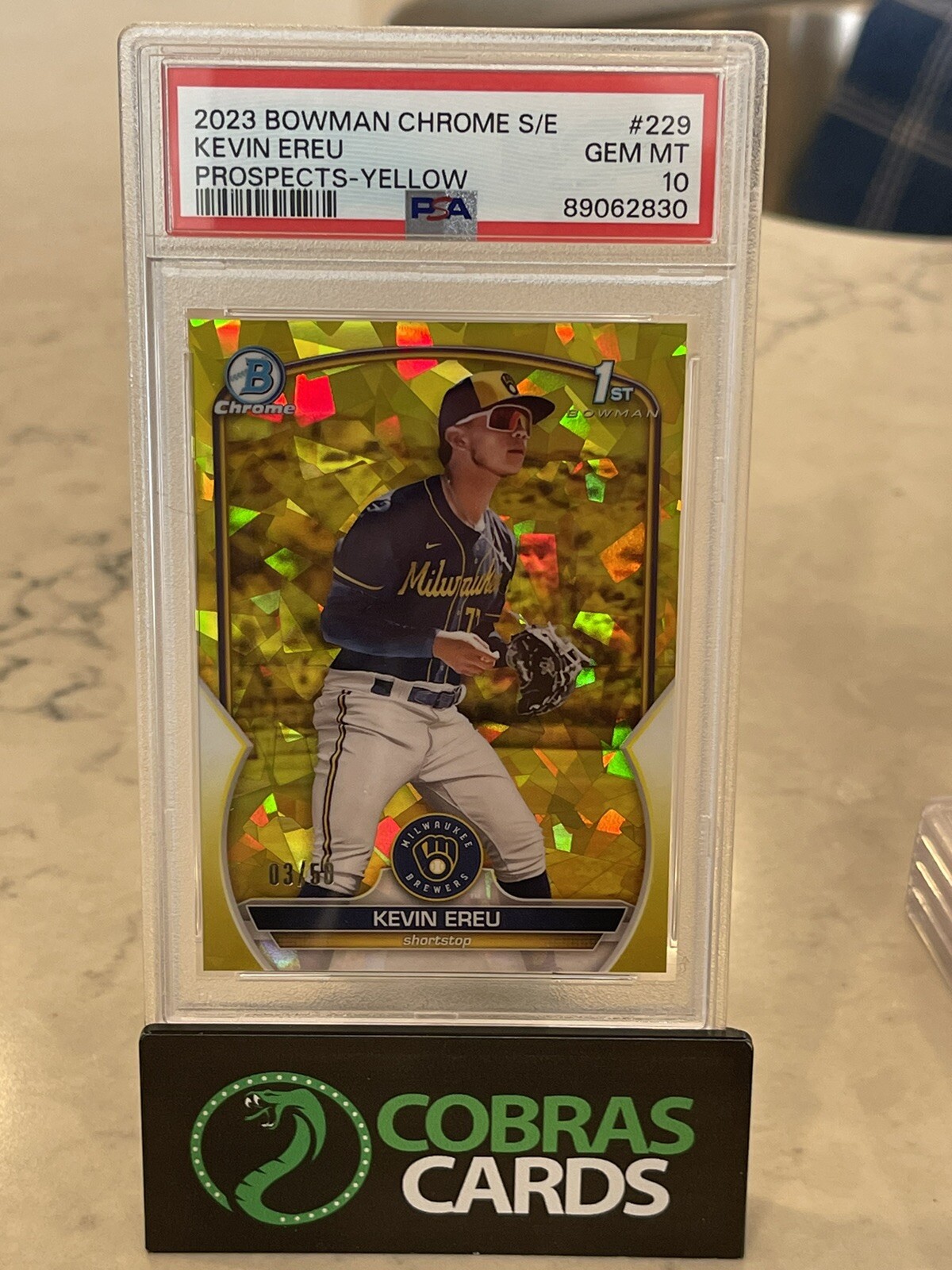 KEVIN EREU 2023 Bowman Chrome Sapphire 1ST YELLOW SAPPHIRE /50 PSA 10