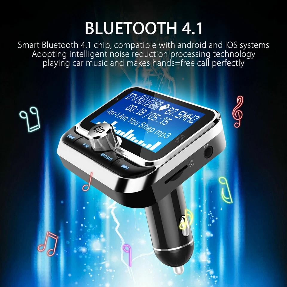 Wireless Car FM Transmitter with USB Charger Hands-Free Call 1.8 inch - Image 4 of 4