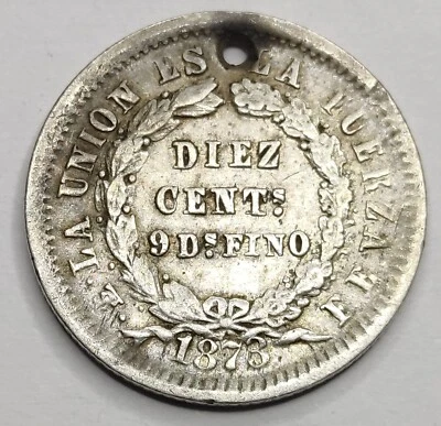 Rare Monnaie Argent, 10 Centavos 1873 - BOLIVIA - Photo 1/2