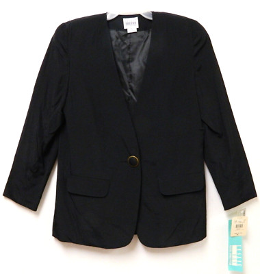 BLACK JACKET Blazer by LESLIE FAY PETITE Womens 8 Medium SATIN ACETATE RAYON