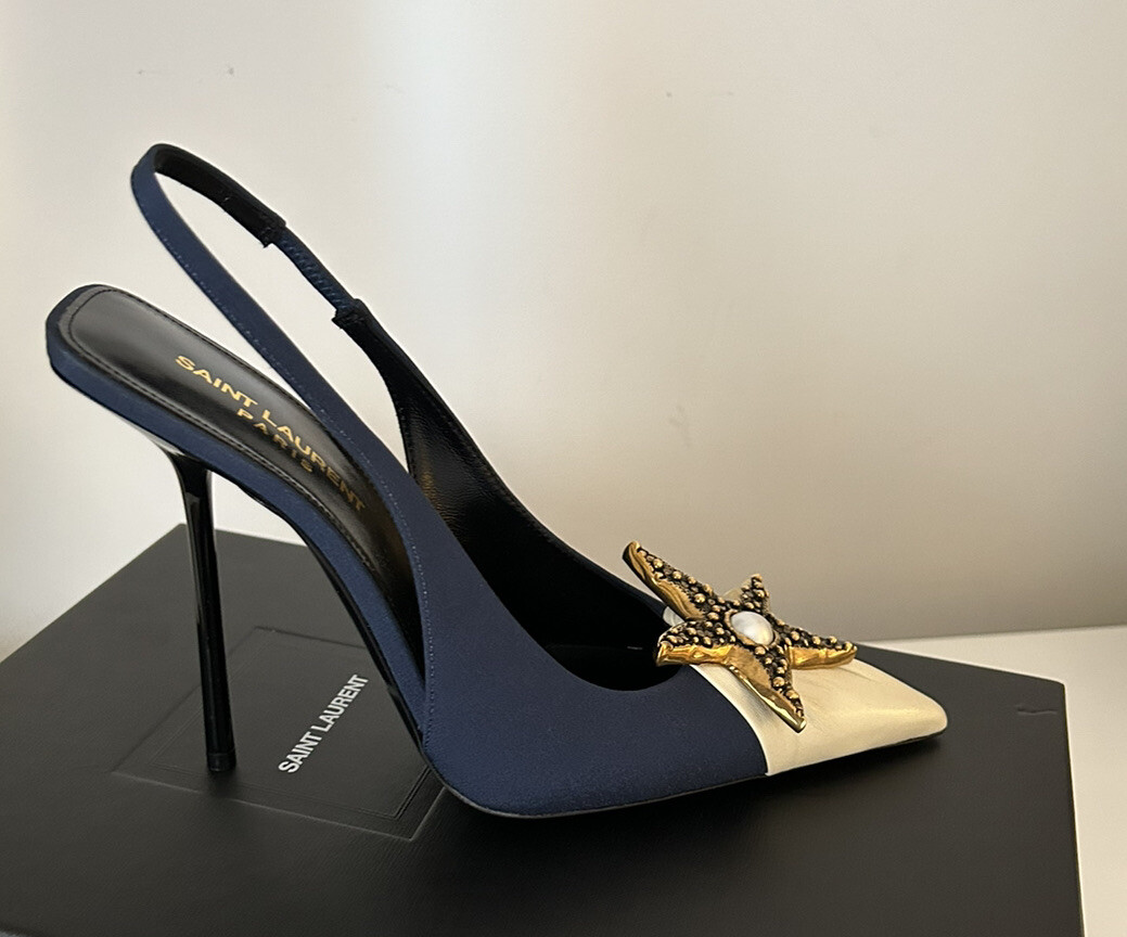 Saint Laurent Volver décolleté slingback in crepe de chine e pelle liscia taglia 38