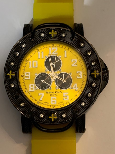 Techno King Quartz Mens Fashion Watch. New Battery. Yellow Silicone Band. | eBay