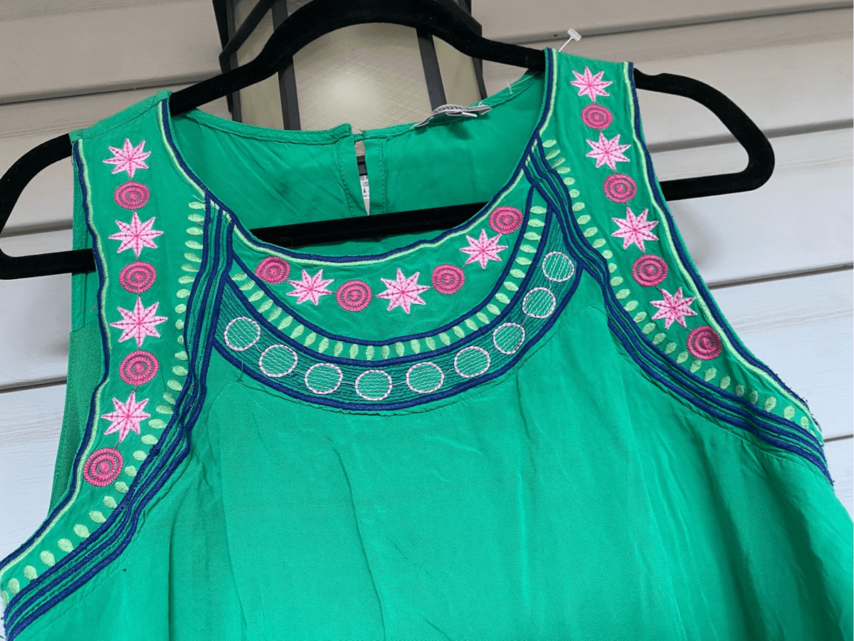 JODIFL Green Embroidered Pink Floral Sun Dress Size Medium | eBay JODIFL Green Embroidered Pink Floral Sun Dress Size Medium | eBay