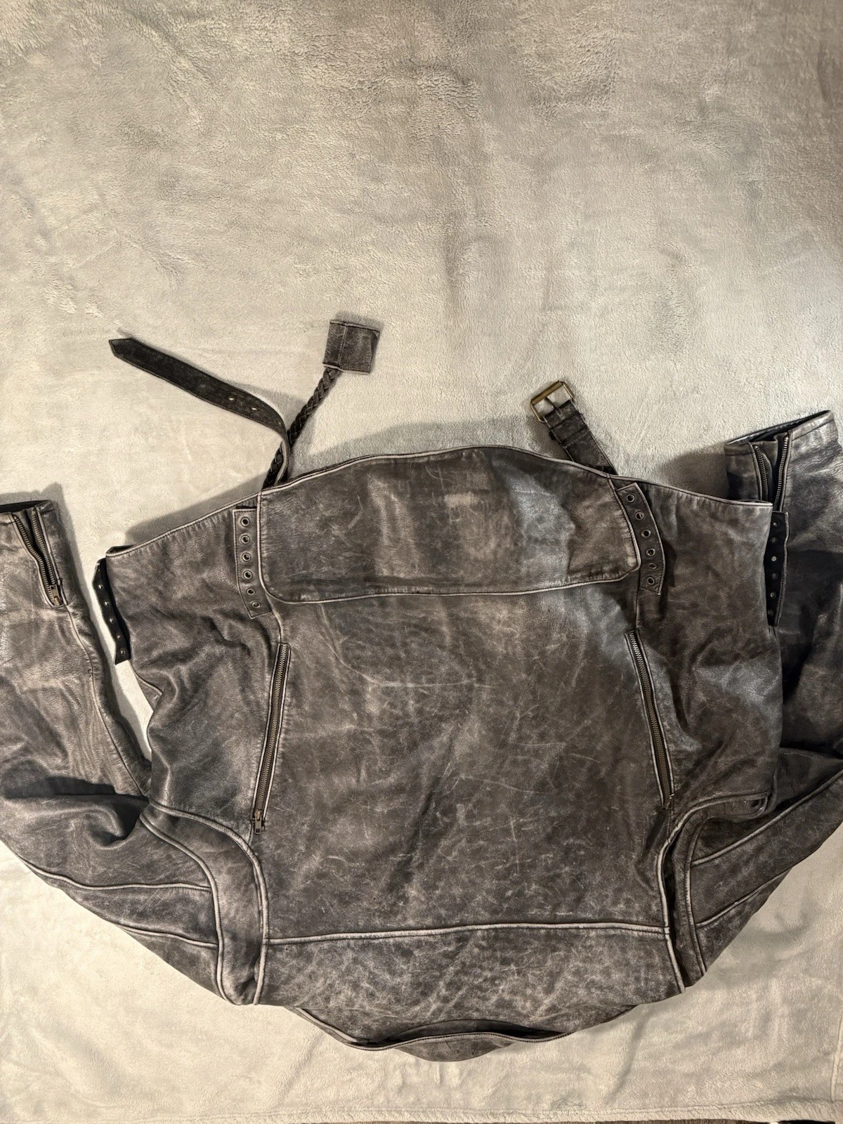 Vintage First Gear Jacket Men XL Leather Motorcycle Buckle Distressed Biker Heav - product detail image 6