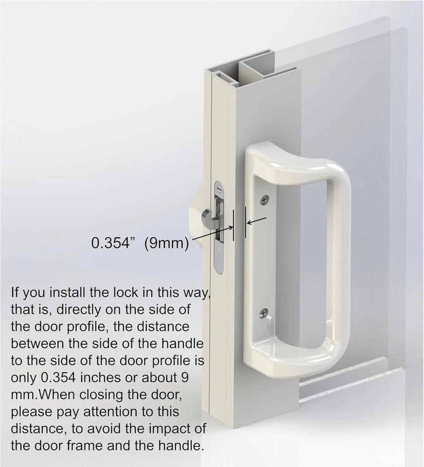 White Patio Sliding Door Handle w/ Lock Cylinder for 3 15/16" Hole Spacing - Image 4 of 4