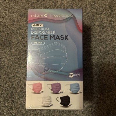 FriCARE Face Masks Disposable for Adults, 4 Ply ASTM Level 3, FSA HSA, 50pcs.