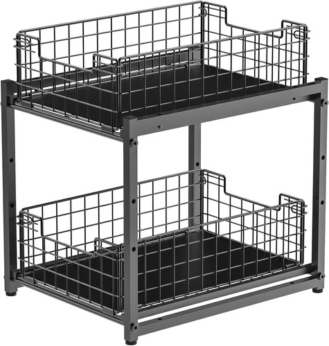 Portable Under Sink Organizer with Adjustable Shelves - Black Metal Finish - Photo 11/11