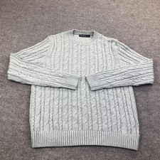 Nautica Sweater Mens Medium Gray Cable Knit Crewneck Pullover Winter Logo