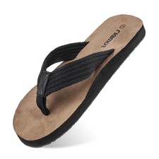 riemot Men's Arch Support Flip Flops, Suede Footbed, Black US7/EU40