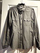 Express Men’s Gray/Black Herringbone Dress Shirt M 15-15 1/2 Pockets