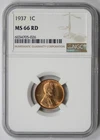 1937 Lincoln Wheat Penny 1C MS 66 RD Red NGC