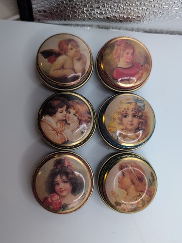 Vintage Set Of 6 Different Styles Of Metal Retro Design Pill Boxes