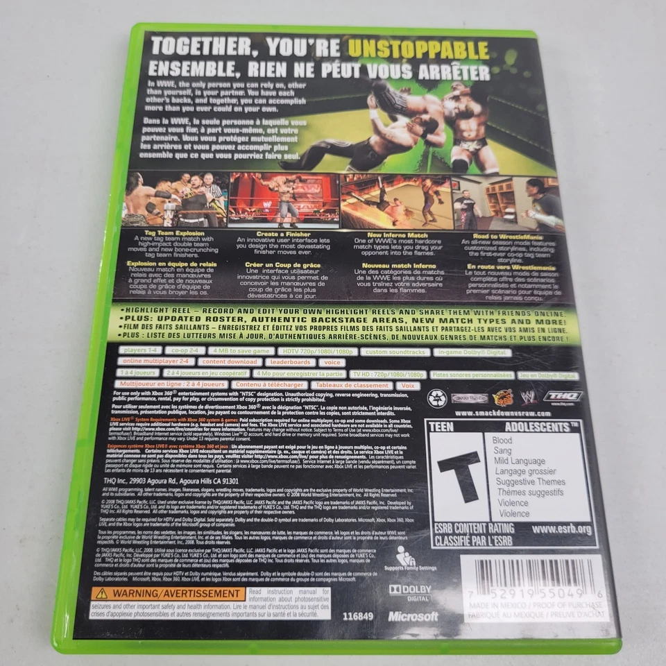 WWE SmackDown Vs Raw 2009 Xbox 360 Complete CIB - Image 2 of 3