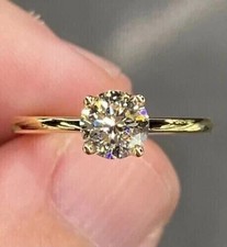 2Ct Round Cut Lab Created Diamond Solitaire Engagement Ring 14K Yellow Gold FN