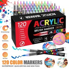 Acrylic Paint Markers Brush Tip 120 Colors Direct Ink Waterproof Quick-Drying