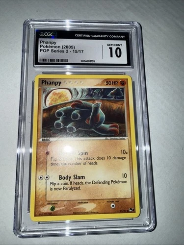 ⭐️ CGC 10 GEM MINT ⭐️ PHANPY POP Series 2 Pokemon Card 15/17 TCG 2005
