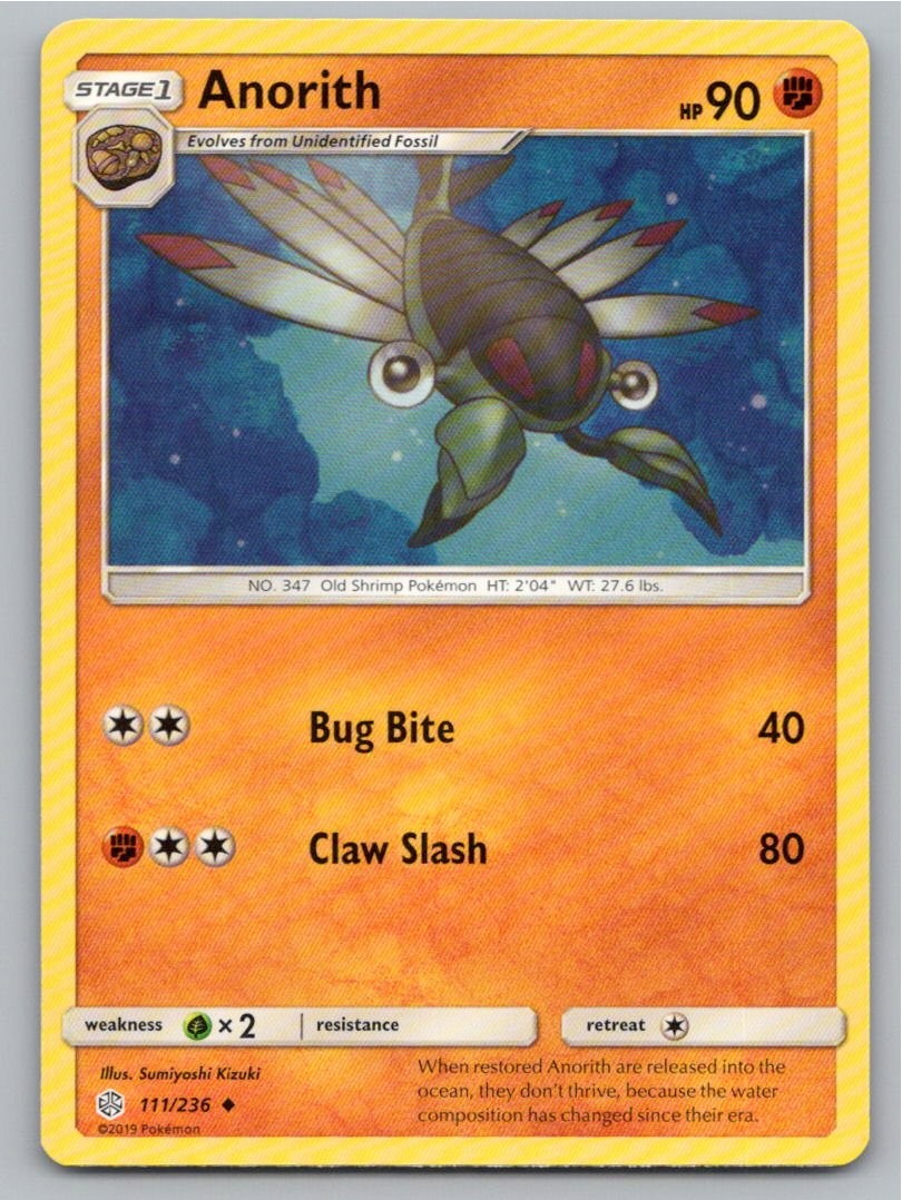 2019 POKEMON ANORITH COSMIC ECLIPSE 111/236 UC NM A58757 FREE S&H