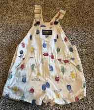 Vintage 80's OshKosh B'Gosh Thumbprint Character Short Overalls Sz 24M
