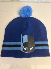 Batman Beanie Winter Hat Blue Black Knit Boys DC Pom Pom