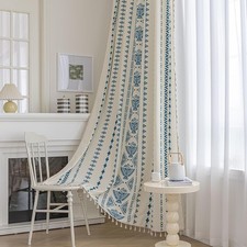 2 Panel 102" L Boho Blue Totem Curtains Light Filtering Living Room ERBNARYX