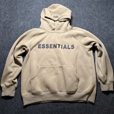 Essentials Fear of Gods Hoodie Men’s M Coyote Tan Spellout Premium Material Read