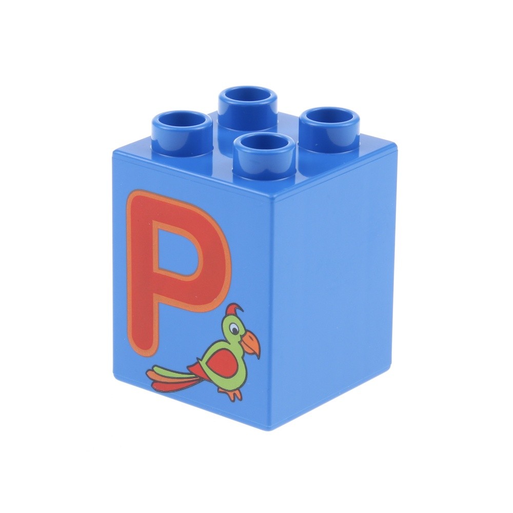 1X Lego Duplo Motiv Brick 2X2X2 Blue Printed Letter P Like Parrot 31110PB058