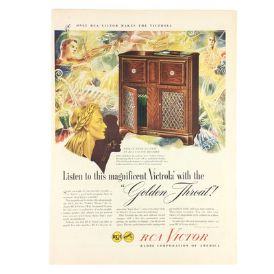 1946 RCA Victor VINTAGE PRINT AD Victrola Stereo Console Cabinet Golden Throat