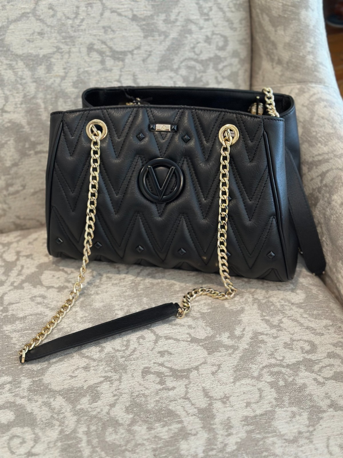 Valentino by Mario Valentino Quilted Black Leather Tote NWT Shoulder Bag Leather