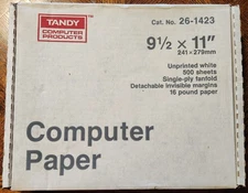 500 Sheets Tandy White Tractor Feed Continuous Printer Paper Dot Matrix 8.5 X 11