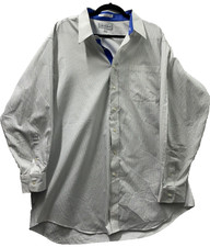 PAUL FREDERICK Dress Shirt Striped White Blue Two-Ply Cotton Pinpoint 18-33