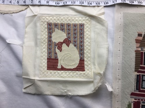 Needlepoint lotto di 7 crewel punto croce rifiniti o parzialmente non finiti - Foto 5 di 10