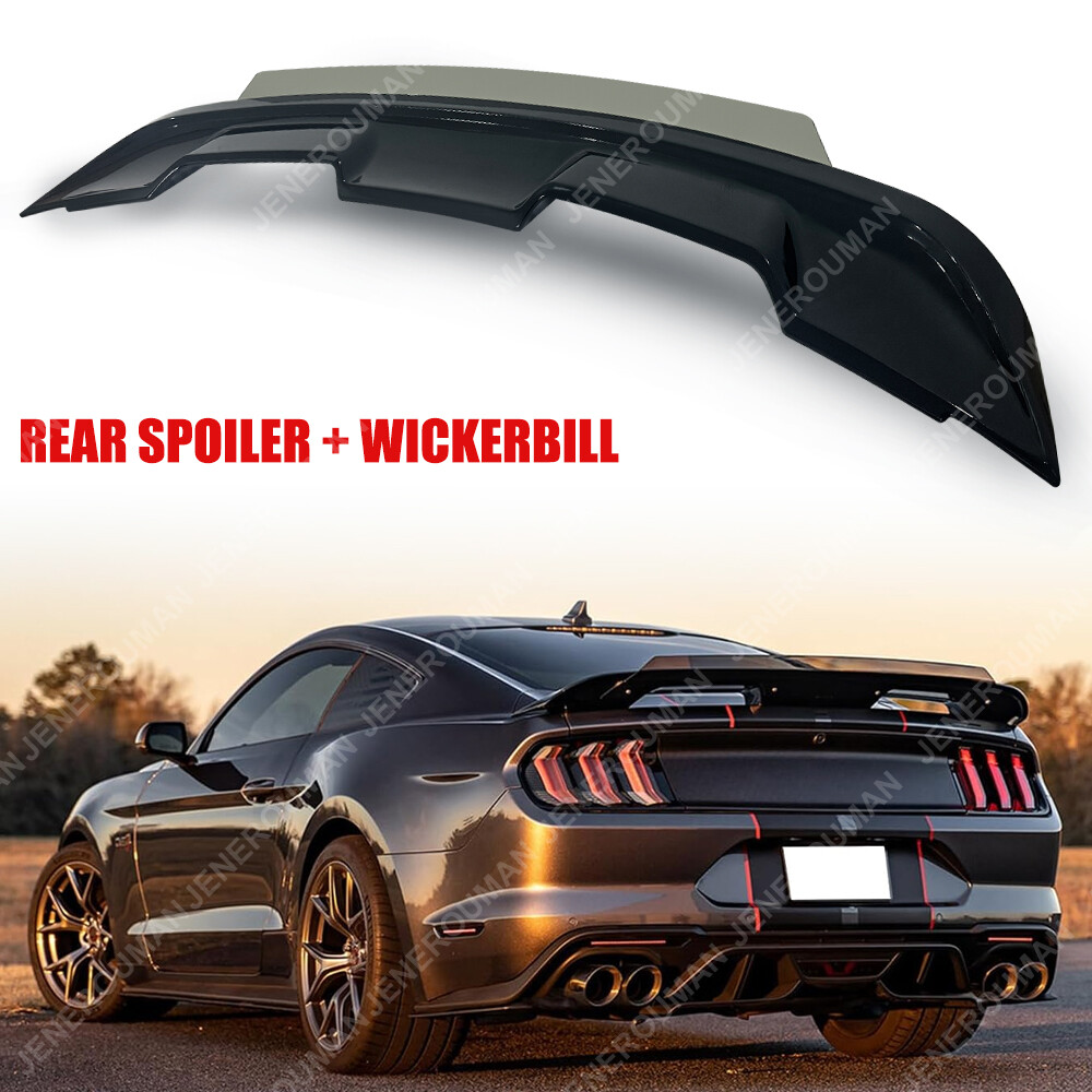 Rear Trunk Spoiler Wing Wickerbill Glossy Black For 2015-2023 Ford Mustang 2 PCs
