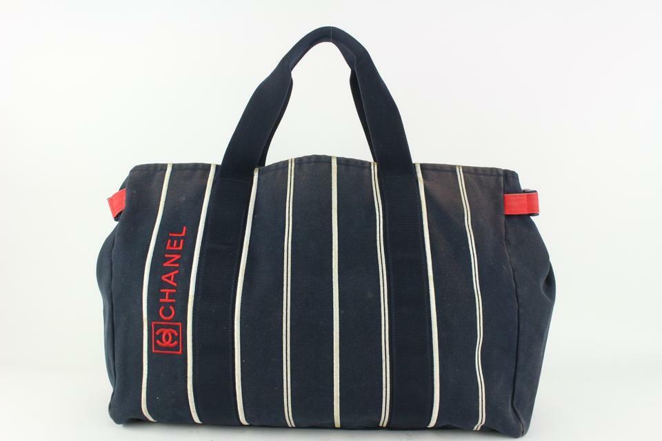 Chanel Navy Blue Stripe Sports Line Duffle Tote bag 929c98 | eBay