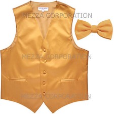 New Men's Vesuvio Napoli Tuxedo Vest Waistcoat Bowtie prom wedding party Gold