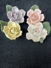 Set Of 4 Ceramic Handmade, Hand Painted Roses Pink Purple Yellow Two Toned 2x2x2 — photo 2