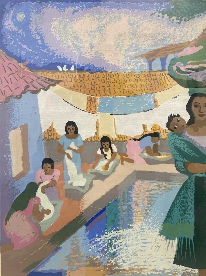 🔥 Litografía de paisaje urbano WPA moderna mexicana antigua de mediados de siglo de colección, WORTHLEY '55 Foto 4 de 4