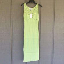 Derek Lam 10 Croby Valencia Midi Sweater Dress Size M Matcha Crochet Lace Trim