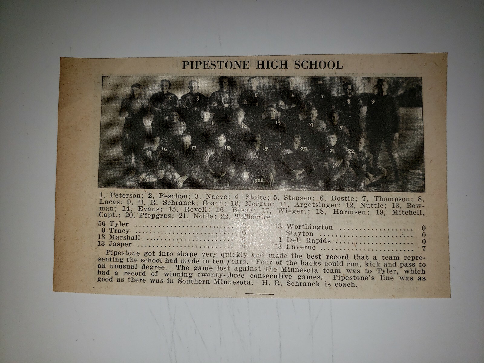Pipestone & Nashwauk Minnesota High School 1927 Football Team Picture