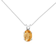 14k White Gold Oval Citrine Pendant with 18 C...