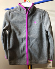 Oshkosh Girls Warm Cozy Size 6X Jacket Gray Fleece Full Zip Heart Embroidered
