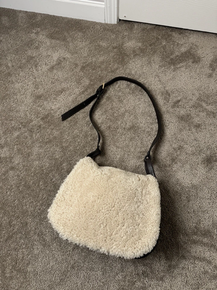 Bolso de hombro Nardelli para mujer de cuero marrón y piel de oveja color crema Y2K Foto 2 de 4