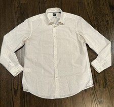 HUGO BOSS Mens Regular-Fit White With Blue Lines Button Down Shirt. XL