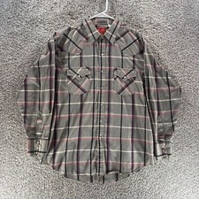 Vintage Plains Western Wear Shirt Mens Large Gray Plaid Cowboy Pearl Snap Adult