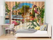 3D Small Town House Sea ZHUA4145 Photo Curtain Window Blockout Fabric Amy 2023